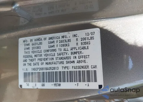 2008 Honda Accord 2.4 Ex-L z USA, uszkodzony, nr VIN 1HGCP26818A052813
